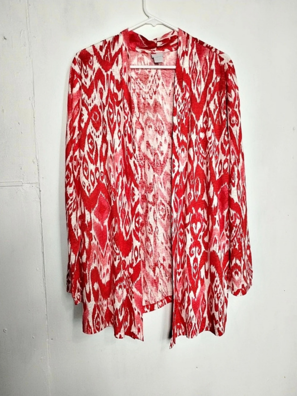 Chico's Women's Red & White Patterned Cardigan